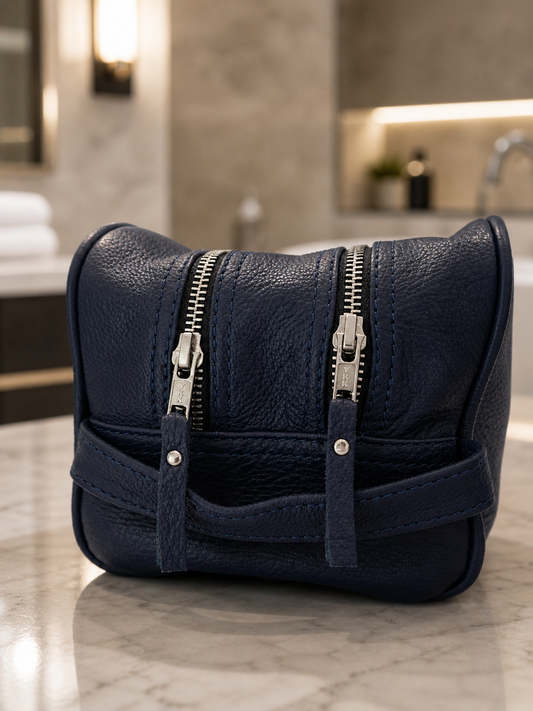 Luxury men’s leather travel dopp kit designed for organized and low-friction travel